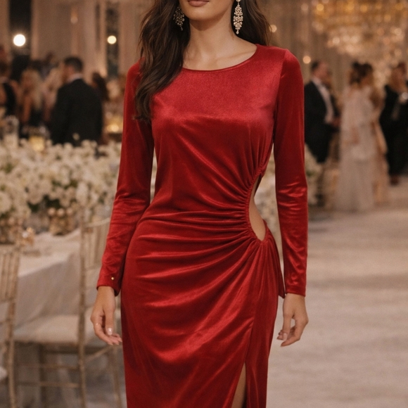 casual chic Dresses & Skirts - Luxurious Scarlet Velvet Gown